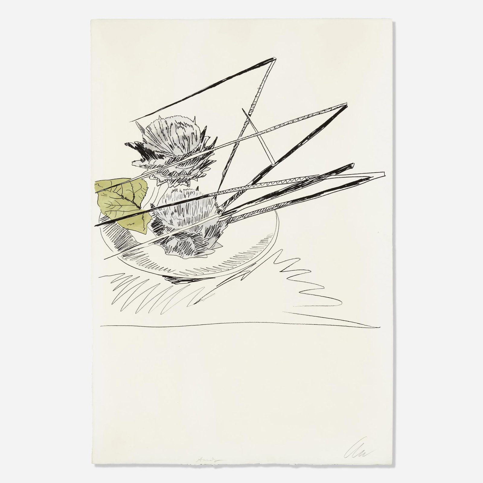 Andy Warhol, Flowers (Hand-Colored): Andy Warhol Flowers (Hand-Colored) 1974screenprint hand-colored with Dr. Martin's aniline watercolor dyes 40.75 h × 27.5 w in (104 × 70 cm) Signed to lower right 'AW'. Signed, date