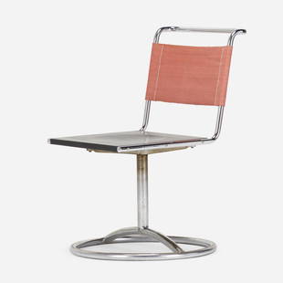 Hans Luckhardt, Swivel chair, model ST16: Hans Luckhardt Swivel chair, model ST16 DESTA (Deutsche Stahlmobel) Germany, 1931 painted wood, chrome-plated steel, iron yarn 30.75 h × 17 w × 22 d in (78 × 43 × 56 cm) 