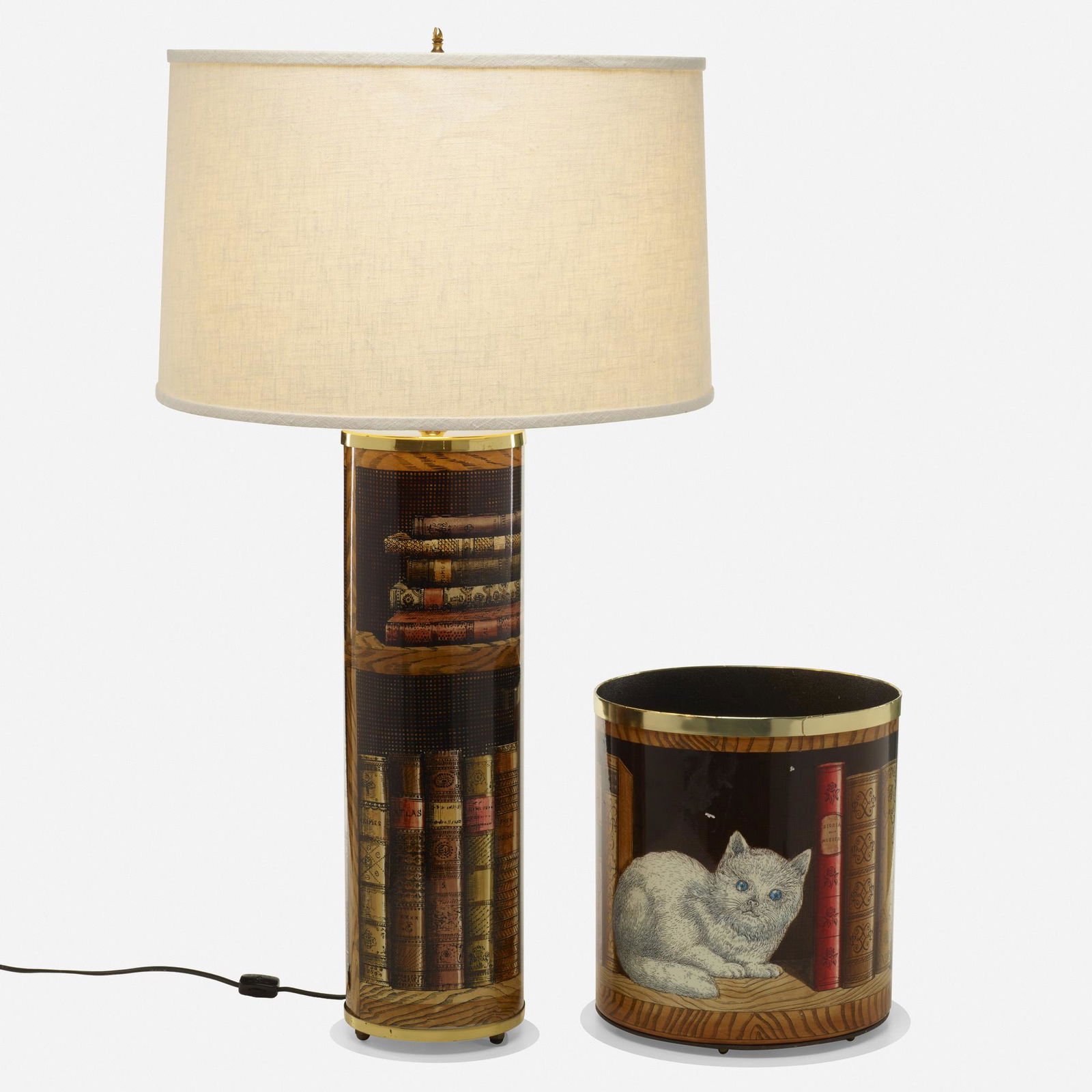 Piero Fornasetti, Libri table lamp and paper basket (1 of 2)
