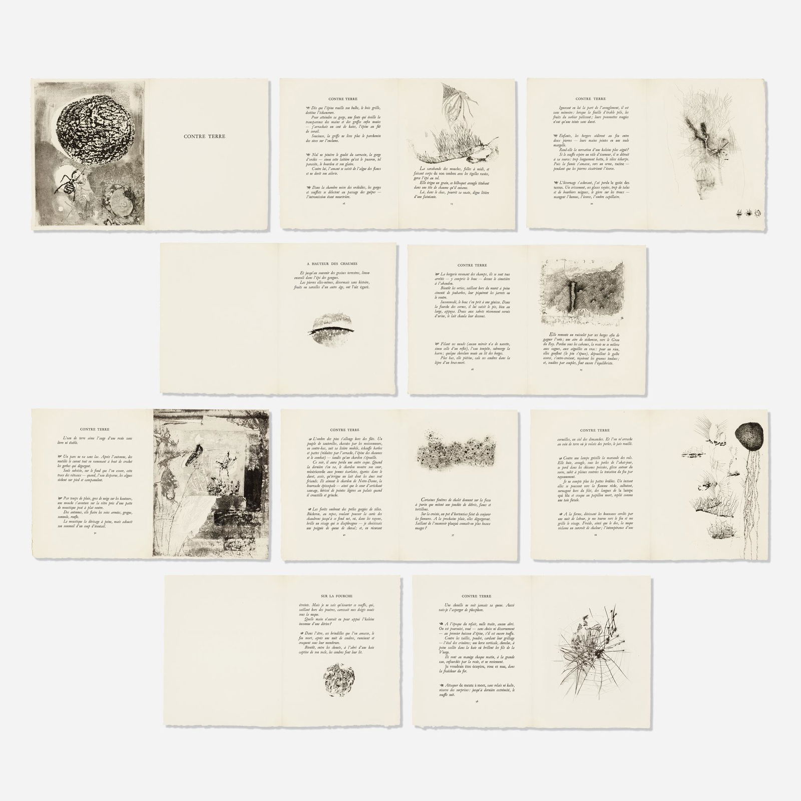 Germaine Richier, Contre Terre: Germaine Richier Contre Terre 1958bound book with twenty four etchings sheet: 14.5 h × 11.375 w in (37 × 29 cm) Signed to back page 'G. Richier'. This complete set of 24 etchings w