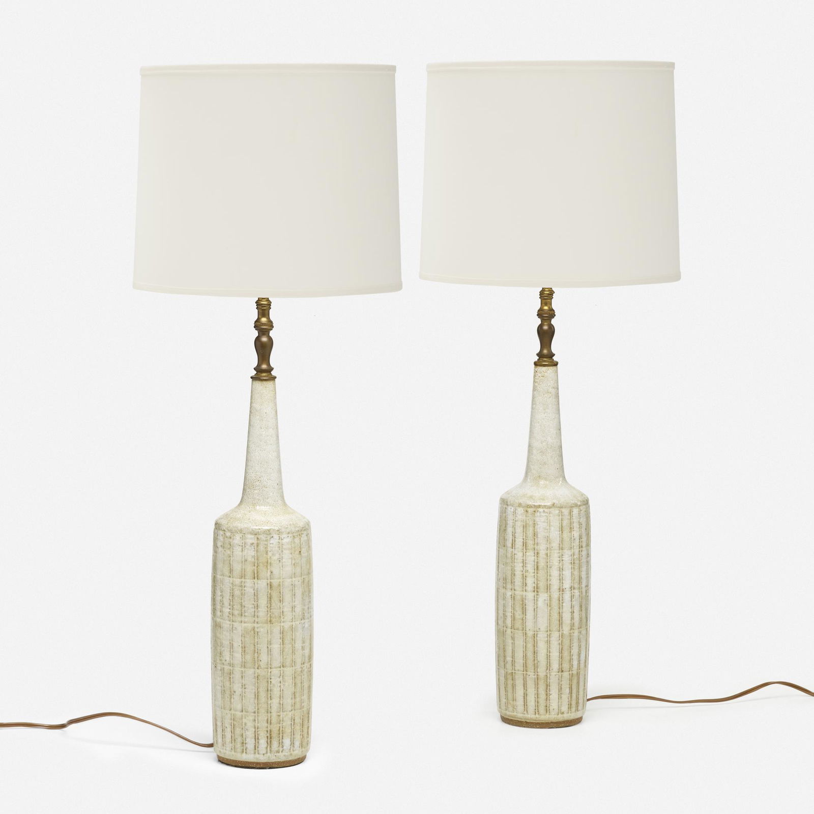 Per Linnemann-Schmidt, Table lamps, pair: Per Linnemann-Schmidt Table lamps, pair PalshusDenmark, c. 1960glazed stoneware, brass 29.5 h × 4.25 dia in (75 × 11 cm) This work will ship from Rago in