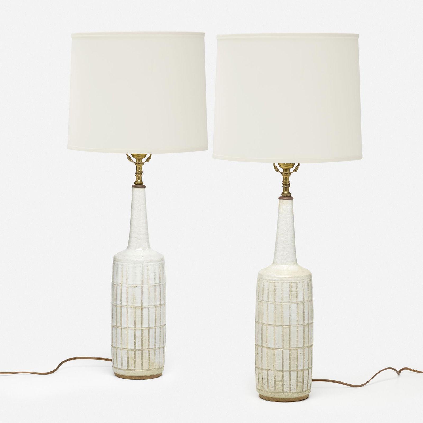 Per Linnemann-Schmidt, Table lamps, pair: Per Linnemann-Schmidt Table lamps, pair PalshusDenmark, c. 1960glazed stoneware, brass 29.5 h × 4.75 dia in (75 × 12 cm) This work will ship from Rago in