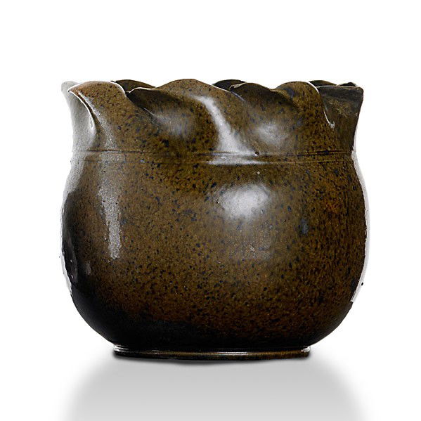 GEORGE OHR: GEORGE OHR; Bulbous vase with brown speckled glaze; Stamped G. E. OHR Biloxi, Miss; 4'' x 4 1/4''