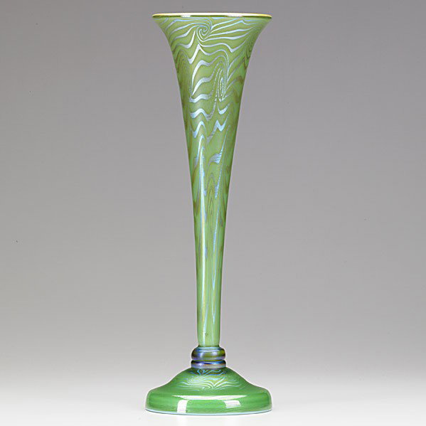 DURAND: DURAND; Green and gold King Tut vase; Unsigned; 14'' x 4 1/2''