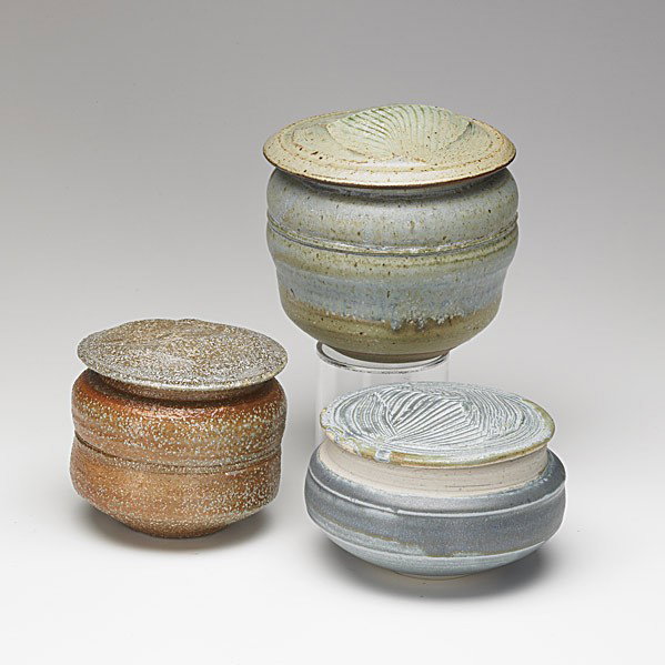 KAREN KARNES: KAREN KARNES; Three glazed stoneware and porcelain covered vessels; Provenance: Acquired directly from the artist; Each stamped KK; Tallest: 5 1/2''