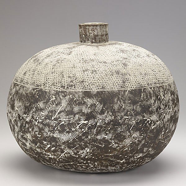 CLAUDE CONOVER: CLAUDE CONOVER; Glazed ceramic vessel, ''MOANGIN''; Complete with liner and ''Ceramics by Claude Conover'' booklet; Signed and titled; 14 3/4'' x 15''