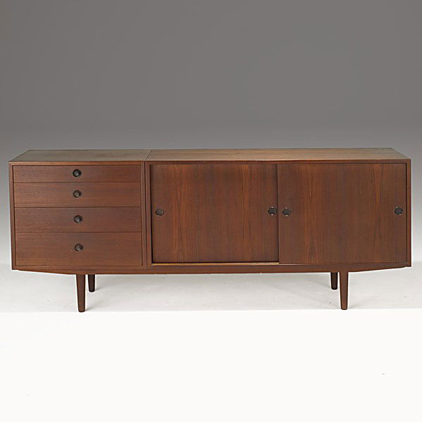 BORGE MOGENSEN; KARL ANDERSSON & SONER: BORGE MOGENSEN; KARL ANDERSSON & SONER; Teak cabinet; Branded Borge Mogensen, Karl Andersson's, Sweden, 1950's; 33'' x 80'' x 18''