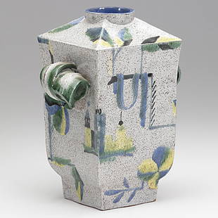 HILDA JESSER; WIENER WERKSTATTE: HILDA JESSER; WIENER WERKSTATTE; Glazed ceramic vessel, ca. 1920; Provenance: Habatat Galleries, Bloomfield Hills, MI; Stamped WW MADE IN AUSTRIA 974; 9'' x 7''