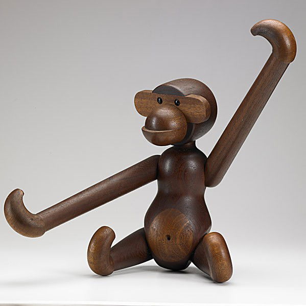 KAY BOJESEN: KAY BOJESEN; Articulated teak monkey, Denmark; Signed KAY BOJESEN DENMARK; 13'' tall