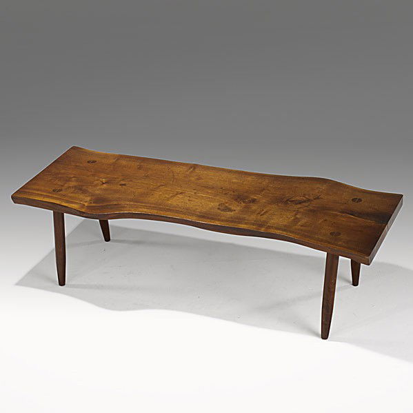 GEORGE NAKASHIMA: GEORGE NAKASHIMA; American black walnut coffee table, 1960's; Unmarked; 16 1/2'' x 56'' x 21''