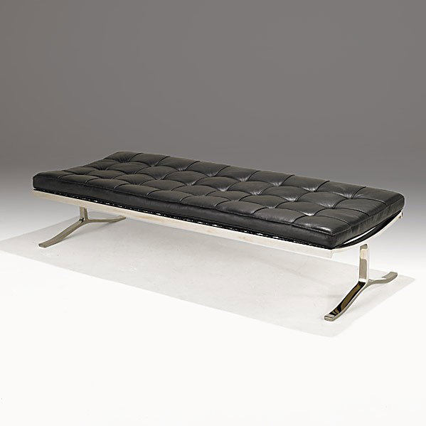 NICOS ZOGRAPHOS: NICOS ZOGRAPHOS; Stainless steel and leather daybed; Unmarked; 16'' x 69'' x 28''