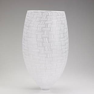 TOBIAS MOHL: TOBIAS MOHL; Blown and etched glass vessel, ''Glassweaver,'' 2004; Signed and dated; 18'' x 8 1/2''