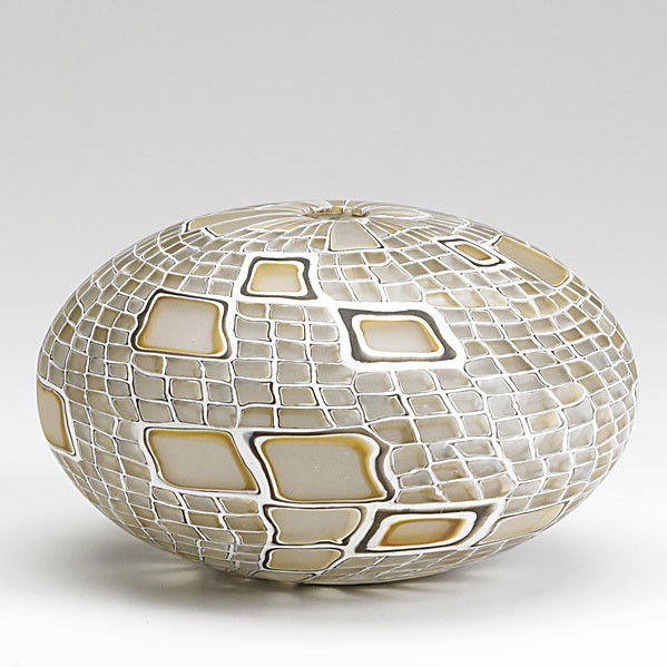 GILES BETTISON: GILES BETTISON; Fused, blown, and wheel-cut murrine glass vessel, ''Cell #44,'' 1999; Signed GEB; 4'' x 7 1/2''