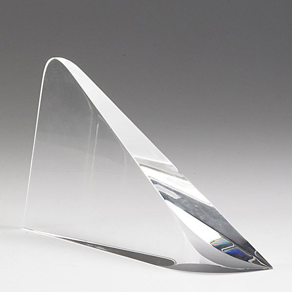 CHRISTOPHER RIES: CHRISTOPHER RIES:Clear glass sculpture ''Sunburst,'' 1991; Signed and dated; 5'' x 8 1/2'' x 2''