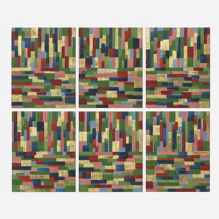 Mary Obering, Robes: Mary Obering Robes 1978mixed media on six panels 11 h × 9 w in (28 × 23 cm) Signed, titled and dated to verso of each panel 'Mary Obering 1978 Robes'. Provenance: The