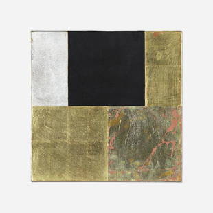 Mary Obering, Mine: Mary Obering Mine 1981gold leaf, silver leaf and gesso on panel 12 h × 12 w in (30 × 30 cm) Signed, titled and dated to verso 'Mine Mary Obering 1981'. Provenance: Th