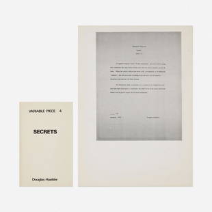 Douglas Huebler, Artist's books, two: Douglas Huebler Artist's books, two 1973newsprint, bound printed paper Variable Piece 4: Secrets, Douglas Huebler, Printed Matter, Inc., New York, 1973. Duration Piece 8: Globa