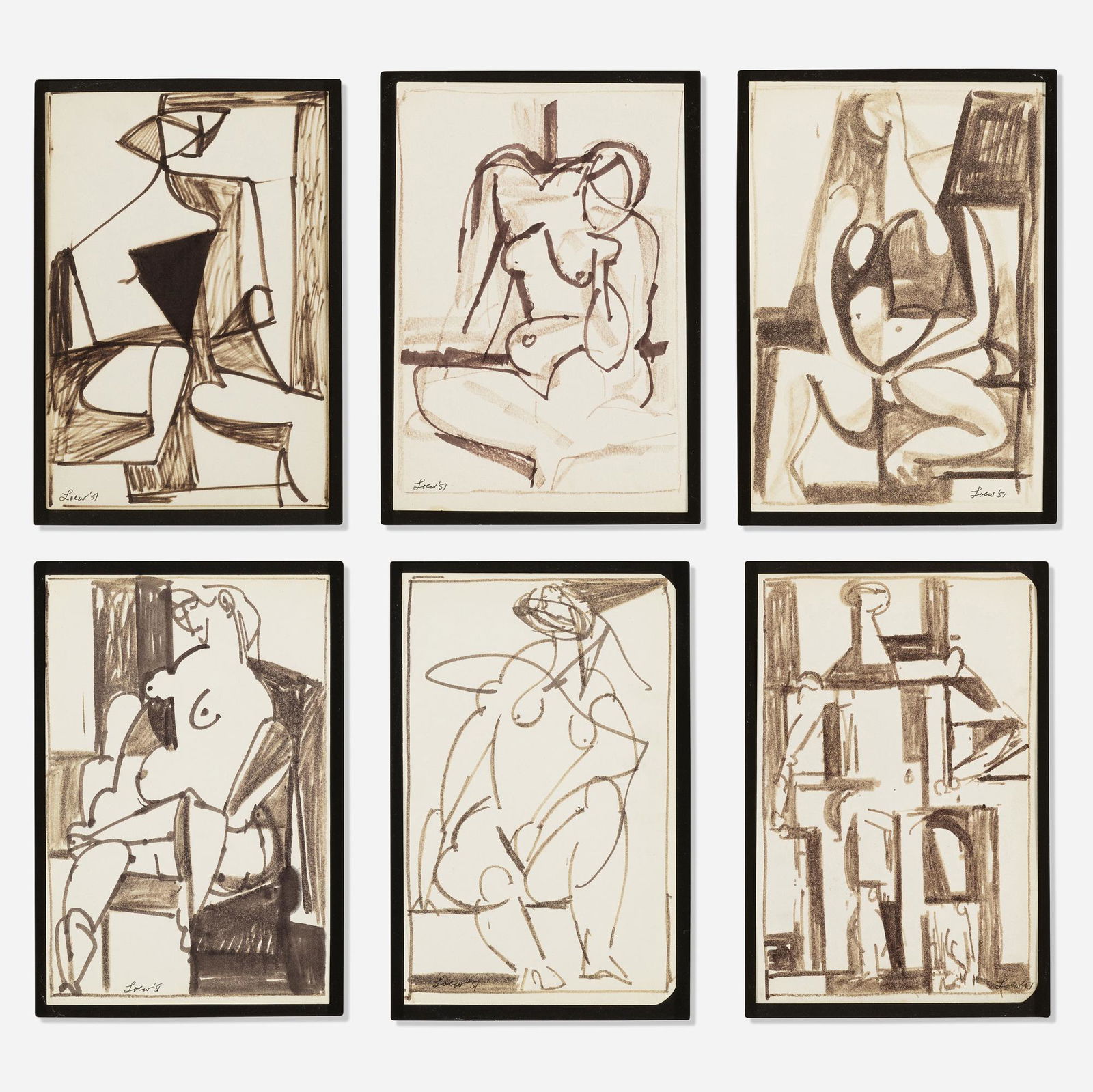 Michael Loew, Nude (six works): Michael Loew Nude (six works) 1951india ink on paper 8.875 h × 6 w in (23 × 15 cm) Signed and dated to lower edge of each work 'Loew 51'. Provenance: Vincen