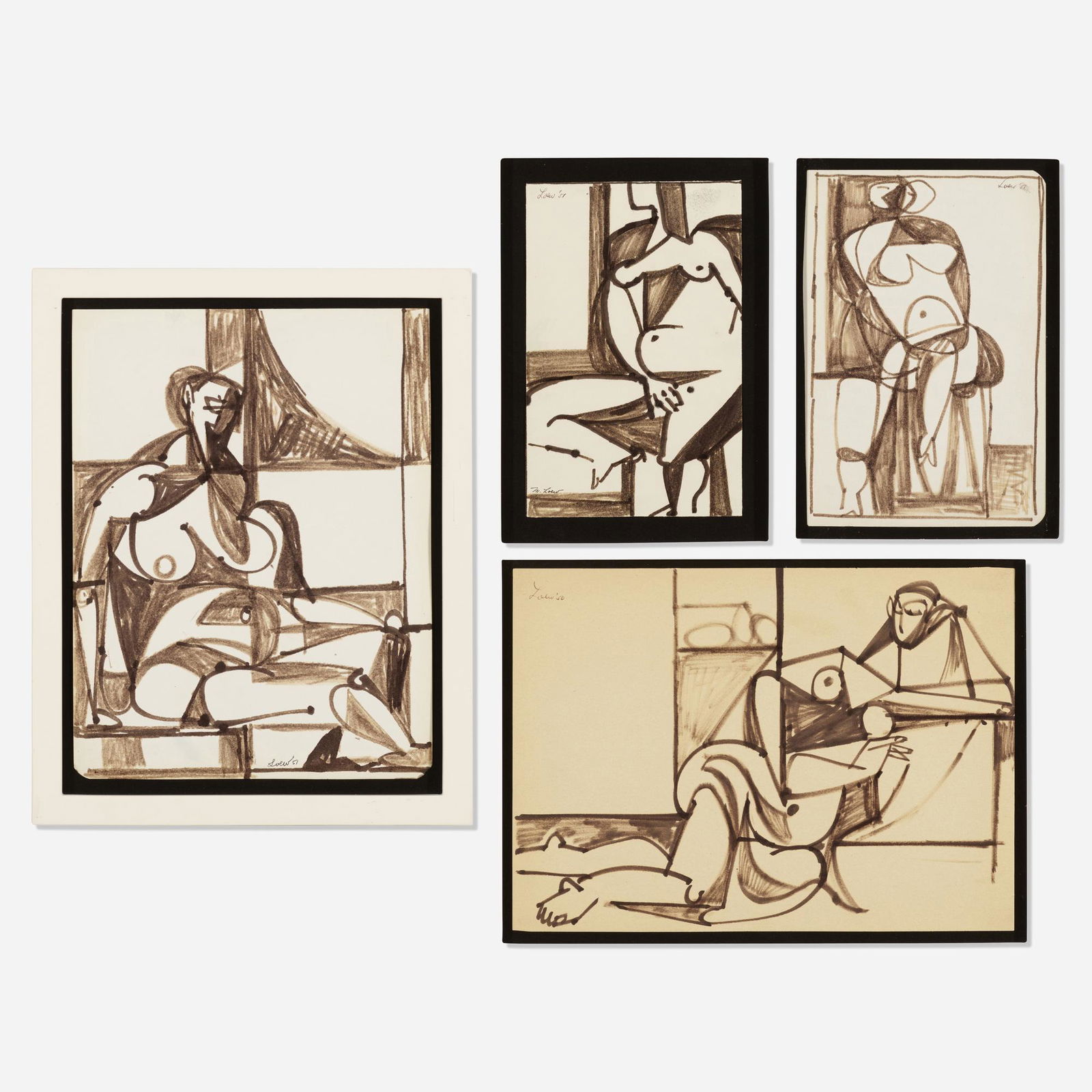 Michael Loew, Nude (four works): Michael Loew Nude (four works) 1950, 1951india ink on paper 8.875 h × 6 w in (23 × 15 cm) 9 h × 12.5 w in (23 × 32 cm) 11.625 h × 8.875 w in (30 × 23 cm)