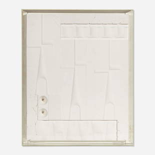 Abe Ajay, White Relief #4(LE)78: Abe Ajay White Relief #4(LE)78 1978gypsum, fiberglass, polymer 22 h &times; 17.75 w &times; 3 d in (56 &times; 45 &times; 8 cm) Incised signature, date and number to lower right 'Ajay 78 1/6'.