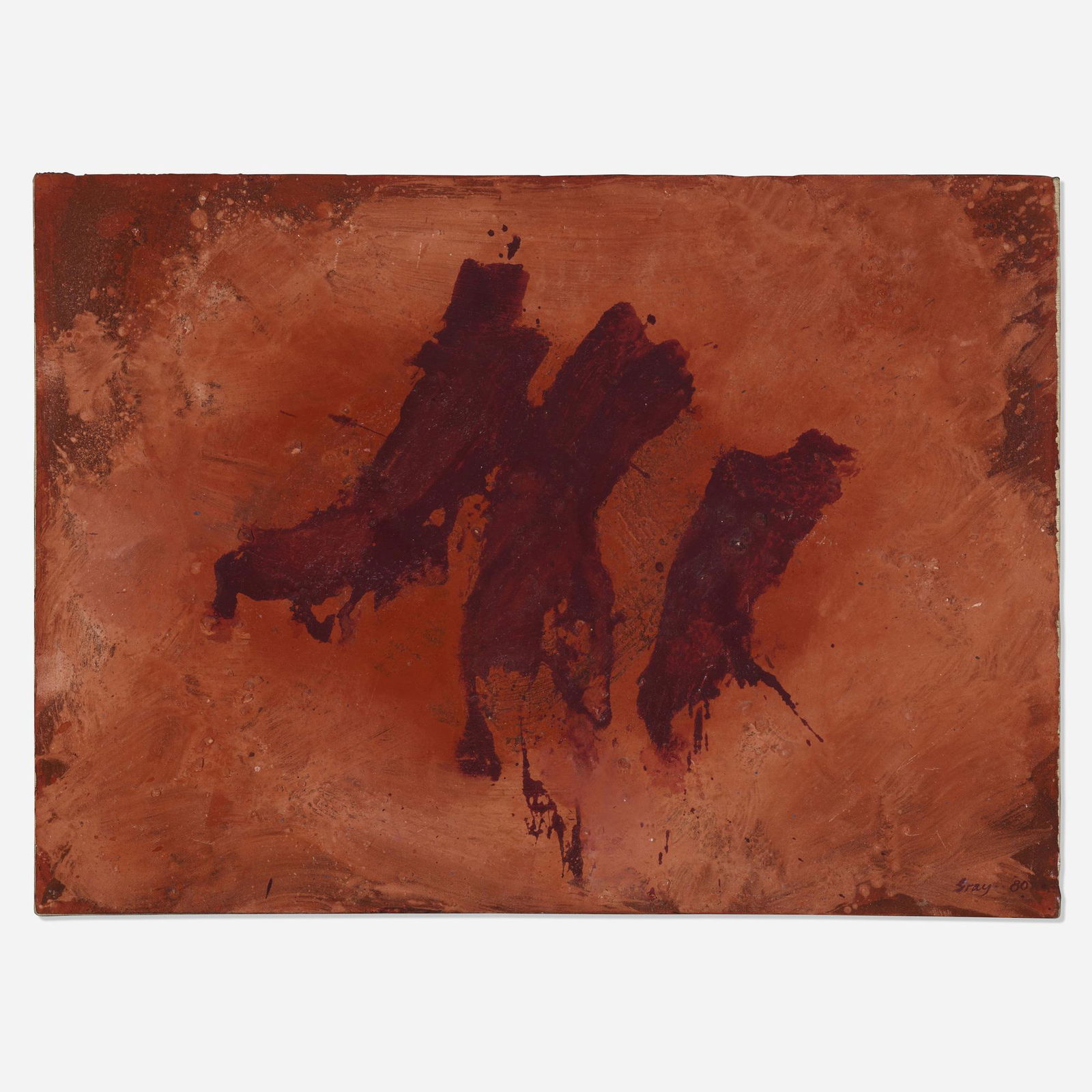 Cleve Gray, Roman Walls #3: Cleve Gray Roman Walls #3 1980mixed media on paper laid to canvas 19.875 h × 27.75 w in (50 × 70 cm) Signed and dated to lower right 'Gray 80'. Signed, titled and dated to verso 'G