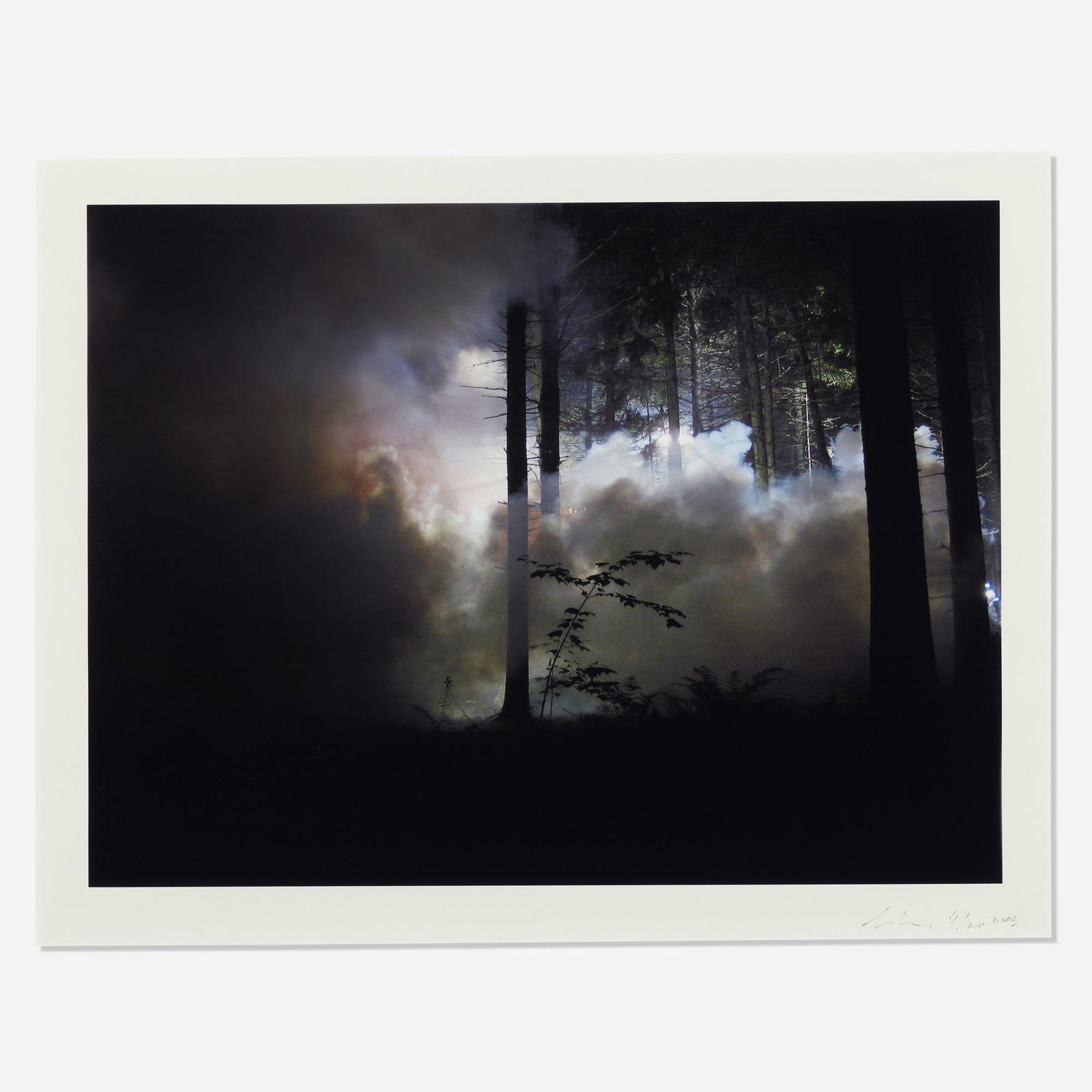 Gregory Crewdson, Production Still: Gregory Crewdson Production Still (Man in the Woods #3) 2003digital c-print image: 12 h × 15.875 w in (30 × 40 cm) sheet: 14 h × 18 w in (36 × 46 cm) Signed, dated a