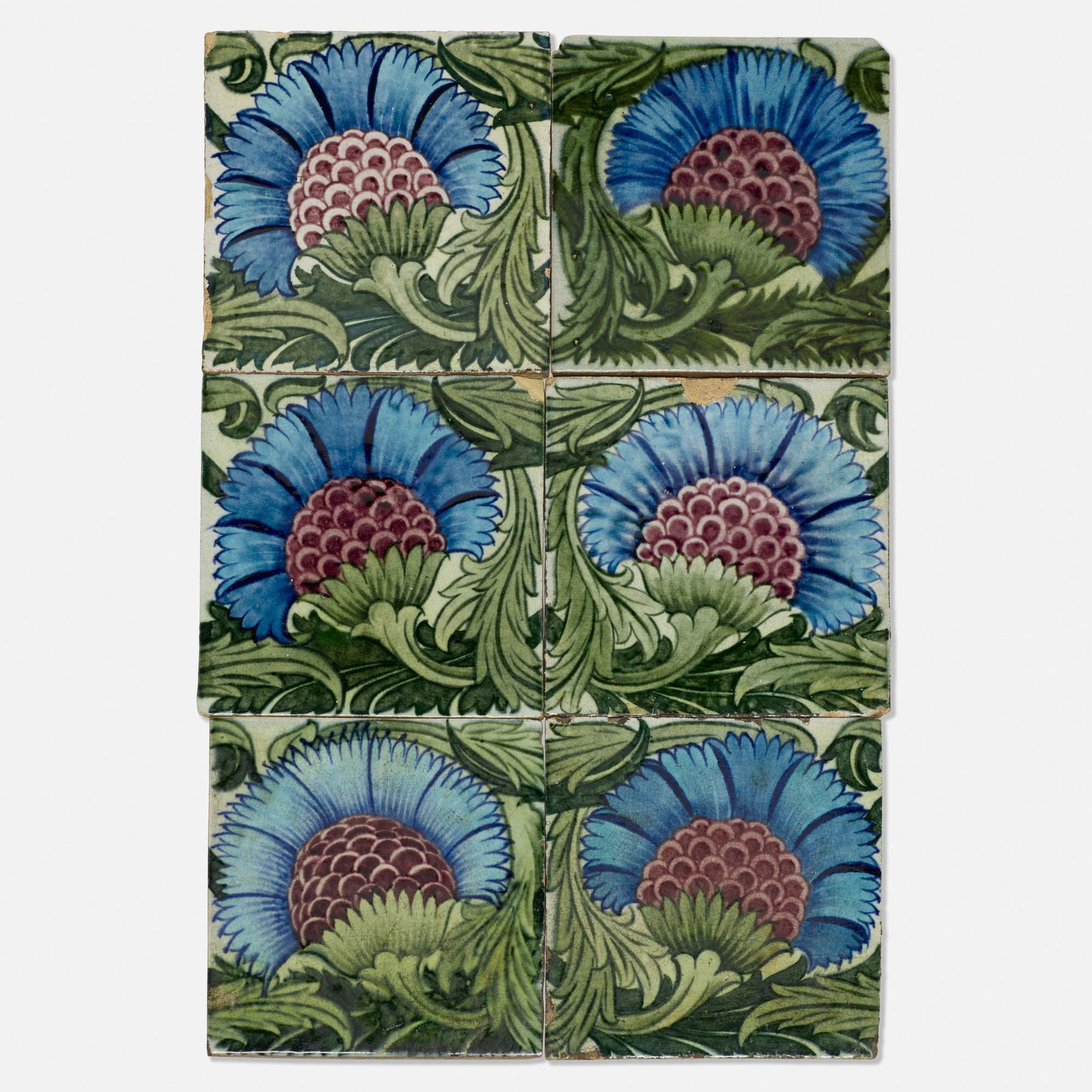William De Morgan, BBB tiles, set of six (1 of 2)
