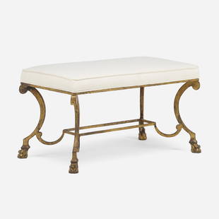 Jean-Charles Moreux, attribution, Bench: Jean-Charles Moreux, attribution Bench France, c. 1940gilt bronze and steel, upholstery 16.5 h × 30.25 w × 16 d in (42 × 77 × 41 cm) Provenance: Alan M