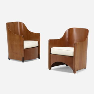 Charles Gregory, Chairs, pair: Charles Gregory Chairs, pair USA, c. 1929mahogany plywood, lacquered wood, upholstery 33.5 h × 23 w × 27 d in (85 × 58 × 69 cm) Literature: The Gift