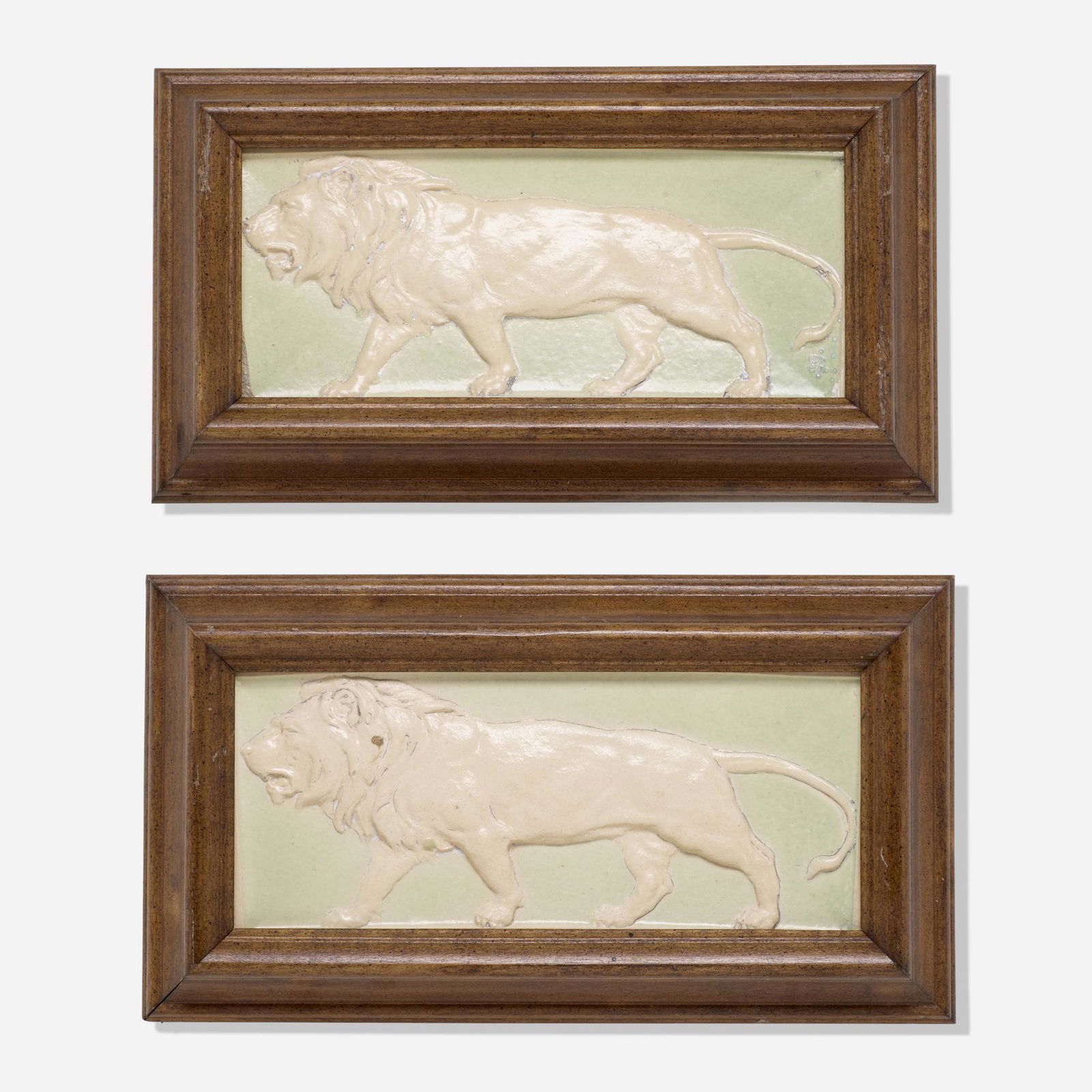 Hartford Faience, attribution, Lion tiles, set of two (1 of 2)