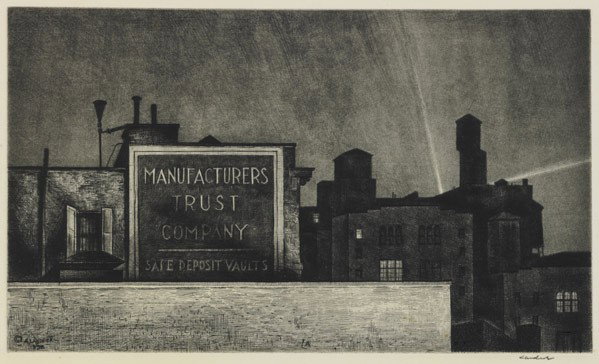ARMIN LANDECK (American, 1905-1984): ARMIN LANDECK (American, 1905-1984); Two drypoint prints, ''Manhattan Nocturne,'' 1938, and ''Station,'' 1946; Each signed, dated, and numbered from ed. 100; 7 1/4'' x 12'' and 7'' x 11'' (plates)