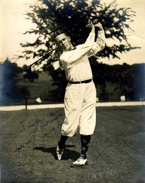 BOBBY JONES AUTOGRAPH: BOBBY JONES AUTOGRAPH; Photograph inscibed ''To Caroline J. Stephens with best wishes, Robert T. Jones, Jr.''; Dated September 6, 1933; 7 5/8" x 9 3/4"