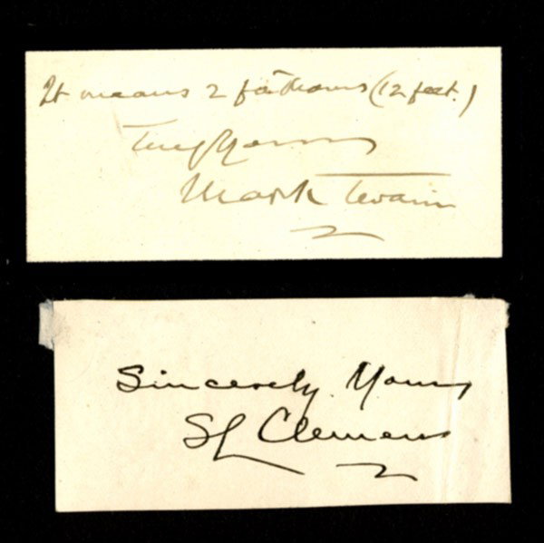 MARK TWAIN / LITERARY AUTOGRAPHS: MARK TWAIN; LITERARY AUTOGRAPHS; Eleven clipped signatures, 19th/20th c.; Mark Twain, Irving Bachellor, William Howells, David Belasco, Henry Van Dyke, Thomas Page, Ella Wilcox, Kate Wiggin, Edward Ha