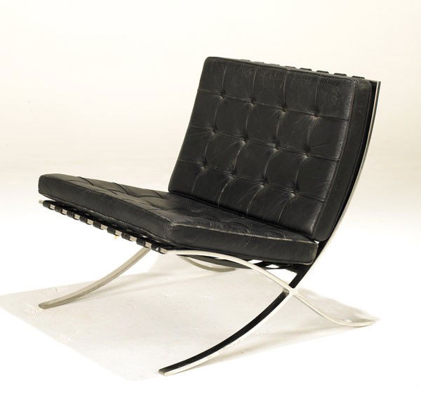 MIES VAN DE ROHE / KNOLL: MIES VAN DER ROHE; KNOLL; Barcelona chair chromed steel and leather upholstery; Unmarked; 29'' x 29 1/2'' x 28''