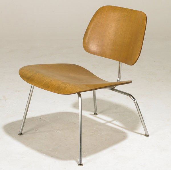 CHARLES & RAY EAMES / HERMAN MILLER: CHARLES & RAY EAMES; HERMAN MILLER; Ash and chromed steel (LCM) lounge chair; Unmarked; 27'' x 22'' x 24''