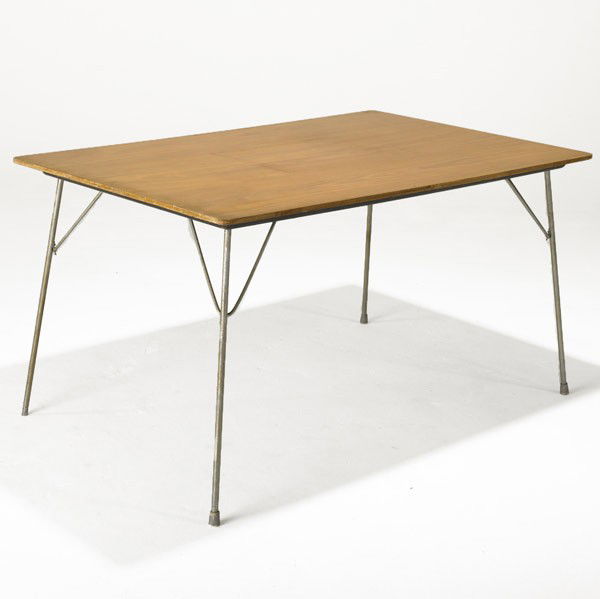 CHARLES & RAY EAMES / HERMAN MILLER: CHARLES & RAY EAMES; HERMAN MILLER; Ash plywood, zinc-plated steel DTM (dining table metal); 1950's unmarked; 29'' x 54'' x 34''