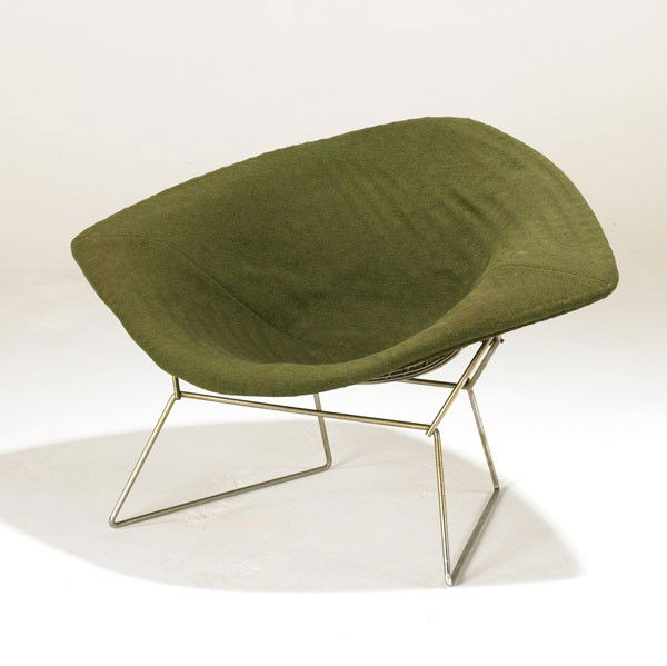HARRRY BERTOIA / KNOLL: HARRY BERTOIA; KNOLL; Diamond chair chromed steel and wool; Knoll fabric label; 27 1/2'' x 44'' x 31''