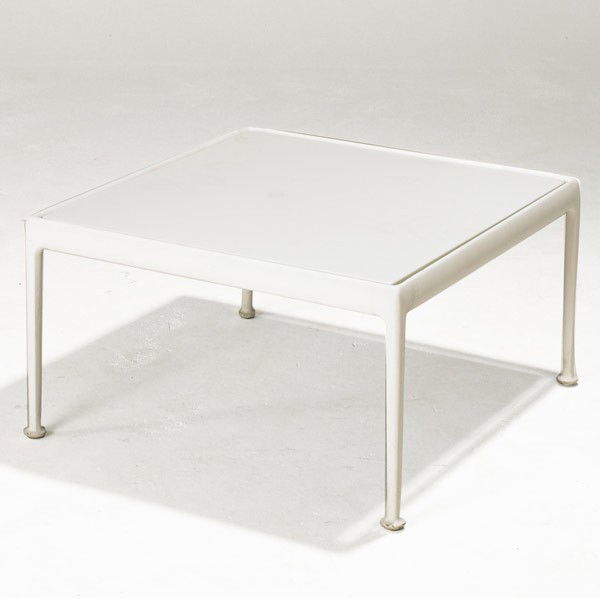 RICHARD SCHULTZ / KNOLL: RICHARD SCHULTZ; KNOLL; Enameled steel and aluminum coffee table; Unmarked; 16'' x 28'' sq.