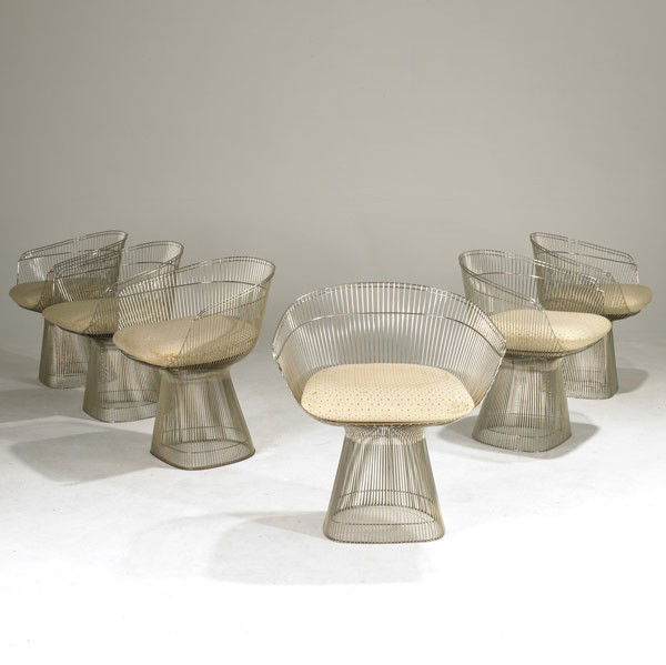 WARREN PLATNER / KNOLL: WARREN PLATNER; KNOLL; Six nickel plated armchairs; Unmarked; 28 1/2'' x 26'' x 21''