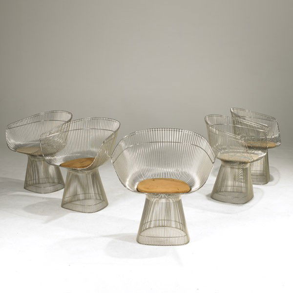 WARREN PLATNER / KNOLL: WARREN PLATNER; KNOLL; Five nickel plated armchairs; Unmarked; 28 1/2'' x 26'' x 21''