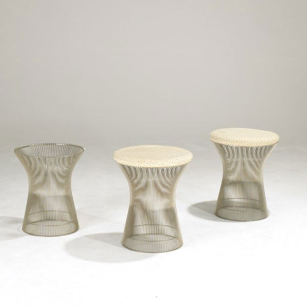 WARREN PLATNER / KNOLL: WARREN PLATNER; KNOLL; Three nickel-plated stools; Unmarked; 19 1/2'' x 16'' dia.