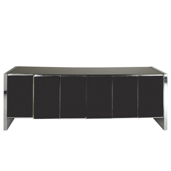 ELLO: ELLO; Glass and stainless steel credenza; Unmarked; 30'' x 75 1/2'' x 21''