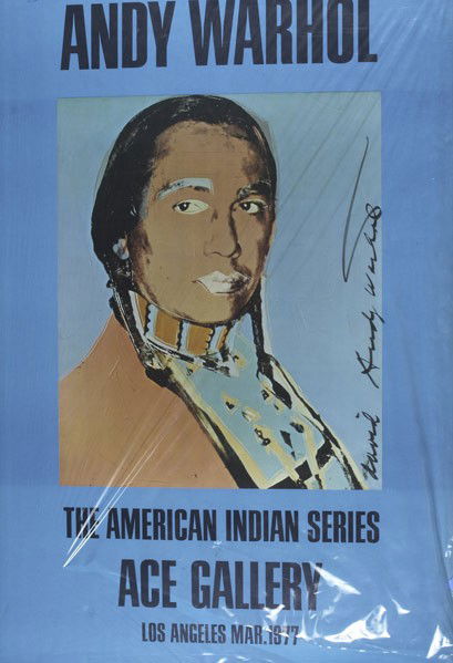 CONTEMPORARY ART PRINTS: CONTEMPORARY ART PRINTS; Andy Warhol, off-set lithograph, ''The American Indian Series/Ace Gallery,'' signed, 49 1/2 x 33 1/2'' (sheet); Herbert Bayer, screenprint in colors (framed), signed, 32 1/4''