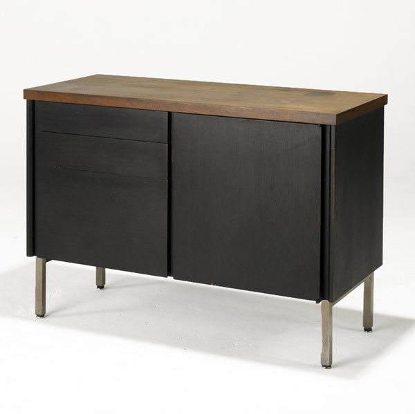 WARD BENNETT / BRICKEL (Attr.): WARD BENNETT; BRICKEL (Attr.); Rosewood, ebonized walnut and brushed steel credenza; Unmarked; 29 1/2'' x 41'' x 18 1/2''