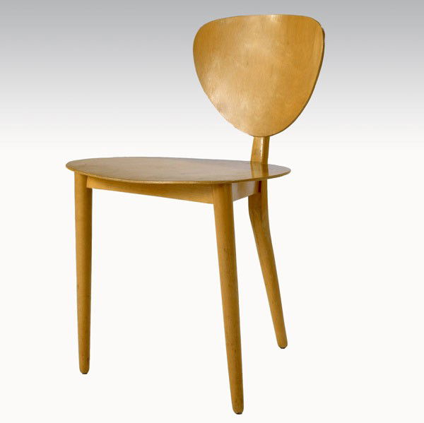 STYLE OF MAX BILL: STYLE OF MAX BILL; Chair on three-legged base; Remnant of paper label; 29 1/2'' x 17'' x 16 1/2''