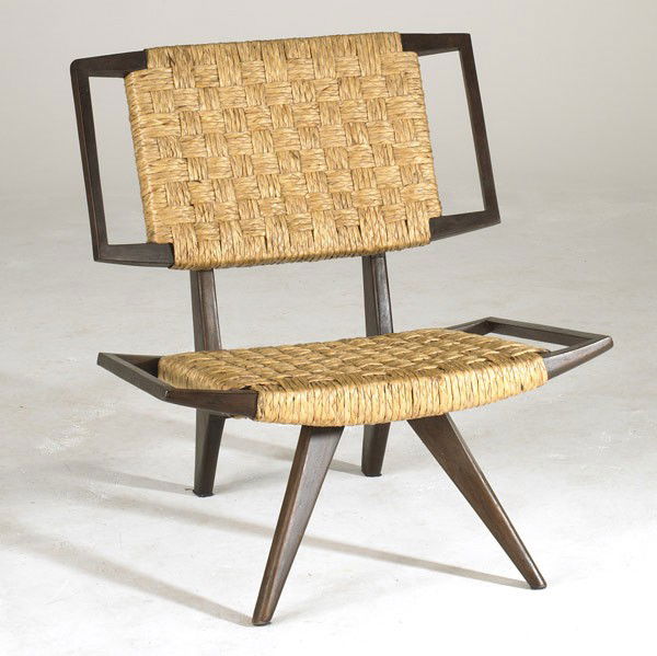 PAUL LASZLO / BROWN & SALTMAN: PAUL LASZLO; BROWN & SALTMAN; Mahogany lounge chair with woven seatback; Unmarked; 32'' x 28'' x 28''