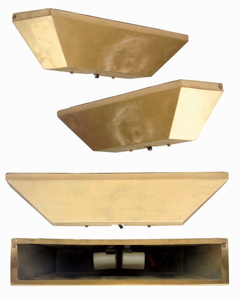 MODERN LIGHTING: MODERN LIGHTING; Two pair of bronze sconces; Stamped Simes Co. NY; 4'' x 18 1/4'' x 4''