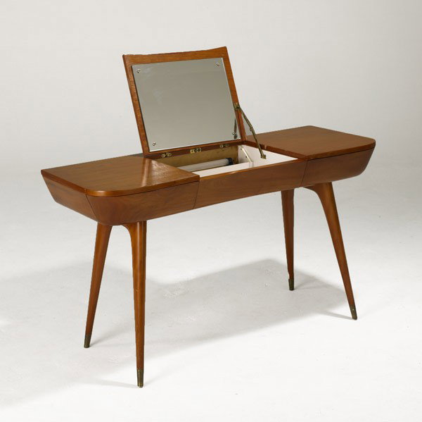 VLADIMIR KAGAN / DREYFUS: VLADIMIR KAGAN; DREYFUS; Sculpted walnut and brass vanity; Unmarked; 29 1/2'' x 50'' x 19''