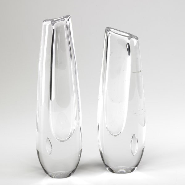 VICKE LINDSTRAND / KOSTA: VICKE LINDSTRAND; KOSTA; Two ovoid clear glass vases; Each signed and numbered; Taller: 12 1/2''