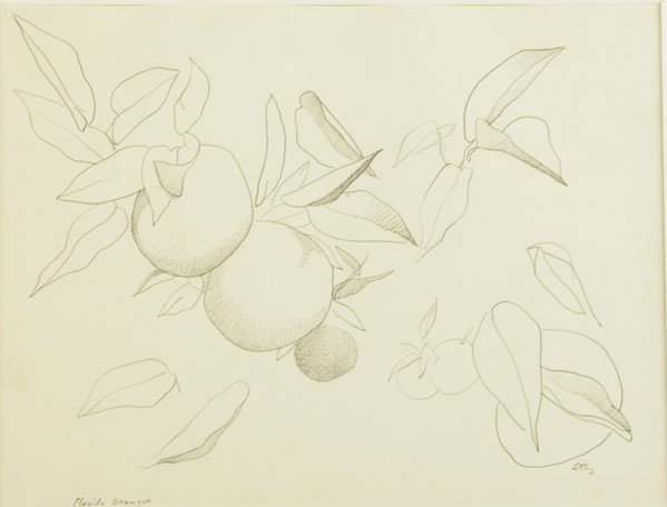 EMLEN POPE ETTING (American, 1905-1993): EMLEN POPE ETTING (American, 1905-1993); Three works on paper, ''Objects at Mother's'', ''Florida Oranges'' and untitled (all framed); 8 1/2'' x 11 1/4'' (sight) largest; Provenance: Private Collectio